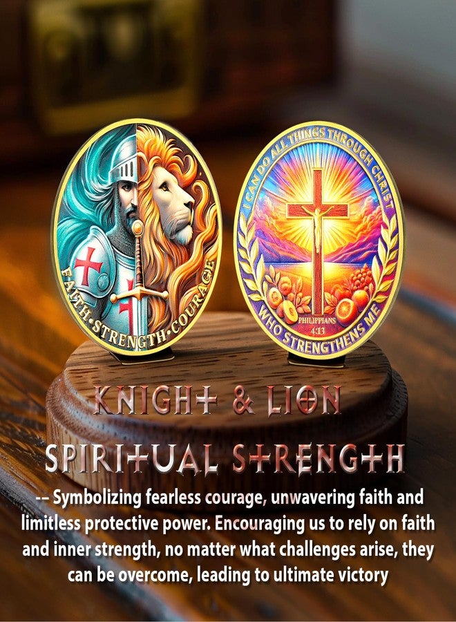 ASmileIndeep Christian Challenge Coin - Faith Strength Courage Coin - Knight Coins Philippians 4:13 Inspirational Lion and Knight Medallion - Religious Cross Toke Motivational Gifts - Image 4
